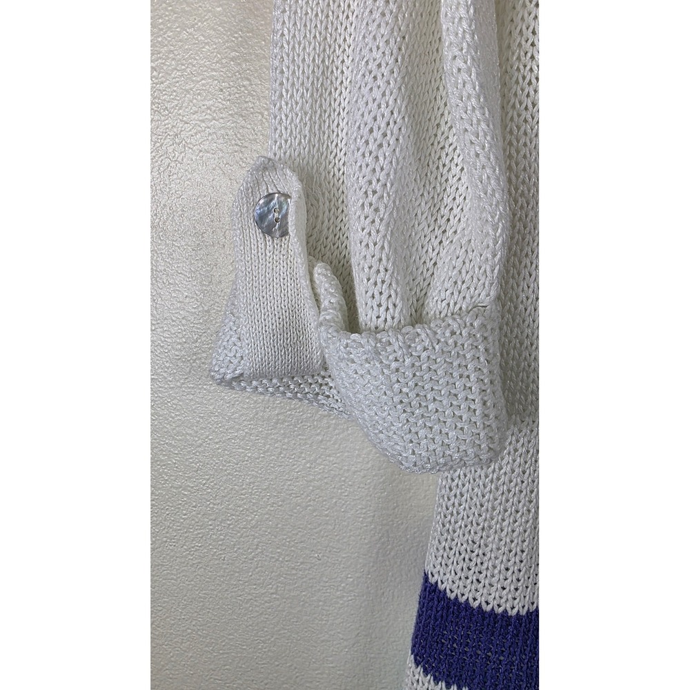 Chicos Cardigan Sweater Womens 2 White Linen Blend Hooded Open Front Striped NWT - Picture 10 of 14